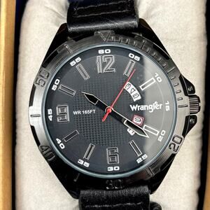Wrangler WRW2600-1A Men’s Black Dial Date Leather Strap Watch NIBWT